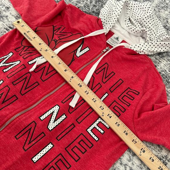 Disney Minnie Mouse Hoodie Red Polka Dot Bow Zip Sweater Womens Size M layered - Picture 3 of 7